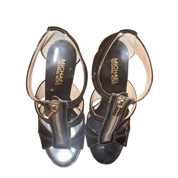 Michael Kors Kimber Black Patent Leather Heeled Sandals 5.5M - Picture 1 of 5